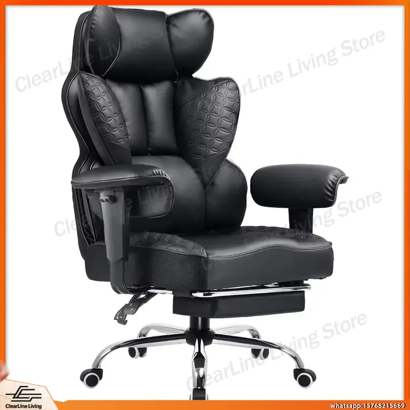 Office Furniture Rental - 大型で背の高いオフィスチェア、耐荷重400ポンド、人間工学に基づいたエグゼクティブチェア、フットレスト付き、調節可能なランバーサポート、リクライニング150度可能 °