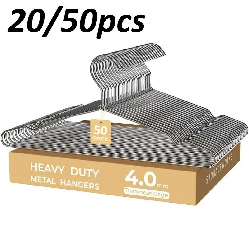 Locker Storage Metal - 20/50個入りヘビーデューティーステンレススチールハンガー、16.5インチ超薄型省スペースハンガー、磨き上げられた金属製ワードローブハンガー