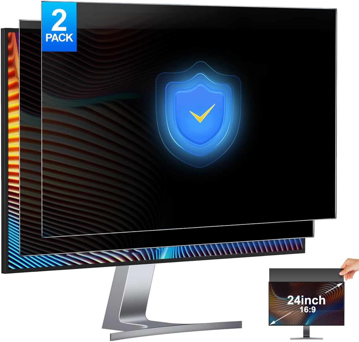 Monitor Privacy Filter - 2パック 24インチ コンピュータプライバシースクリーンフィルター アンチスパイグレアプロテクターフィルム ワイドスクリーンモニター用 16:9アスペクト比