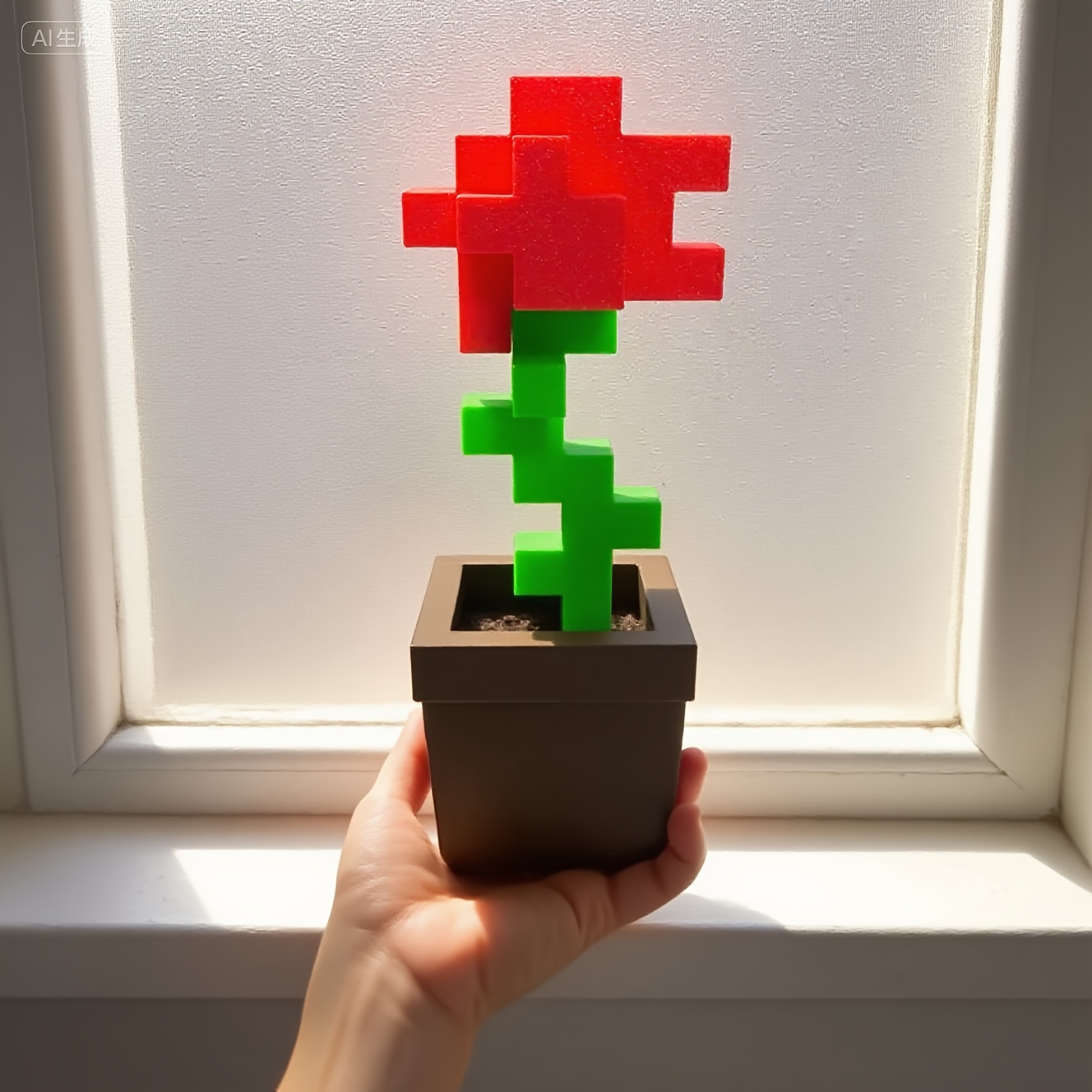 Office Furniture Rental - 1ピースピクセルローズフラワーオーナメント、3Dプリントされたユニークな花飾り、プラスチック製の花飾り、ベッドサイドテーブル、デスクトップ、オフィスデスクの装飾、家具の装飾に適しています。