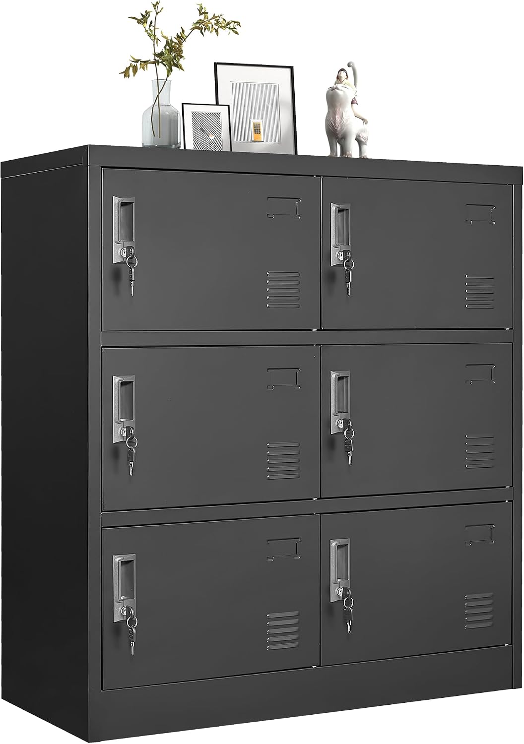 Locker Storage Metal - 従業員用金属製ロッカー、オフィス収納ロッカー（扉付き）、スチール製スタッフロッカー収納キャビネット、ジム、自宅、学校、ガレージ整理用、黒色