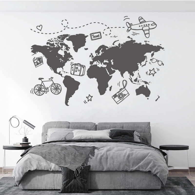 旅行の世界地図をモチーフにしたビニールの壁のステッカー,家, - Office Furniture To Go のレビューと価格