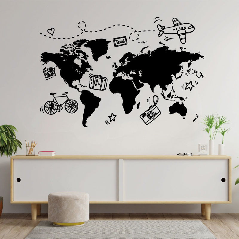 旅行の世界地図をモチーフにしたビニールの壁のステッカー,家, - Office Furniture To Go のレビューと価格