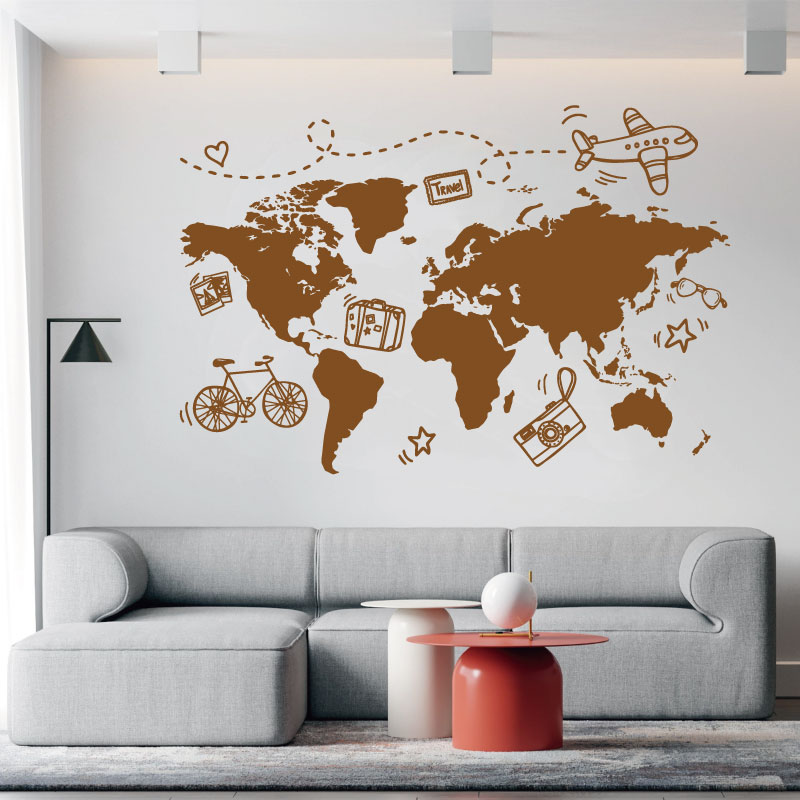 旅行の世界地図をモチーフにしたビニールの壁のステッカー,家, - Office Furniture To Go のレビューと価格