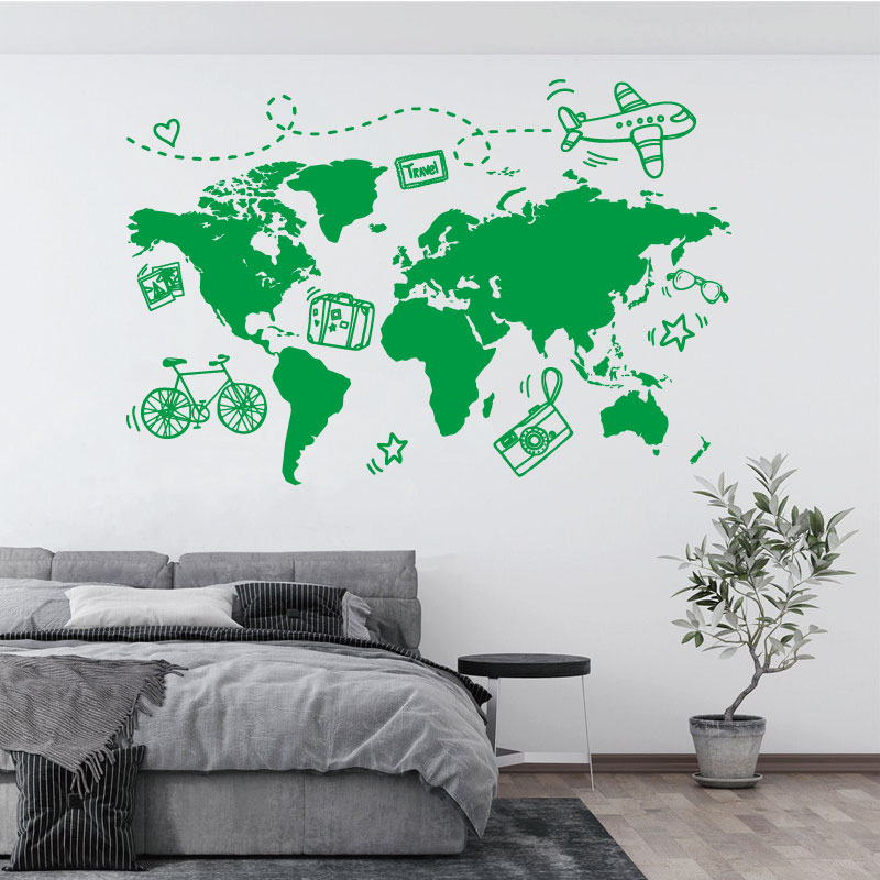旅行の世界地図をモチーフにしたビニールの壁のステッカー,家, - Office Furniture To Go のレビューと価格