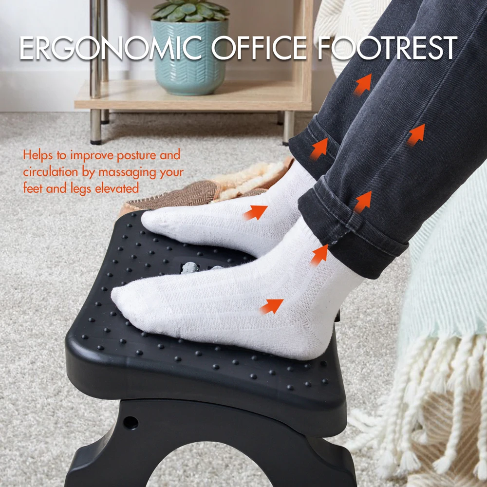 人間工学に基づいたデスク下フットレスト、マッサージローラー付 - Office Furniture Wholesale のレビューと価格