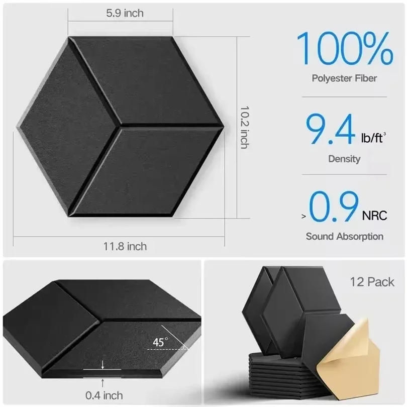 12 個の自己粘着六角形遮音フォームパネルホームスタジオオフ - Office Furniture Wholesale のレビューと価格