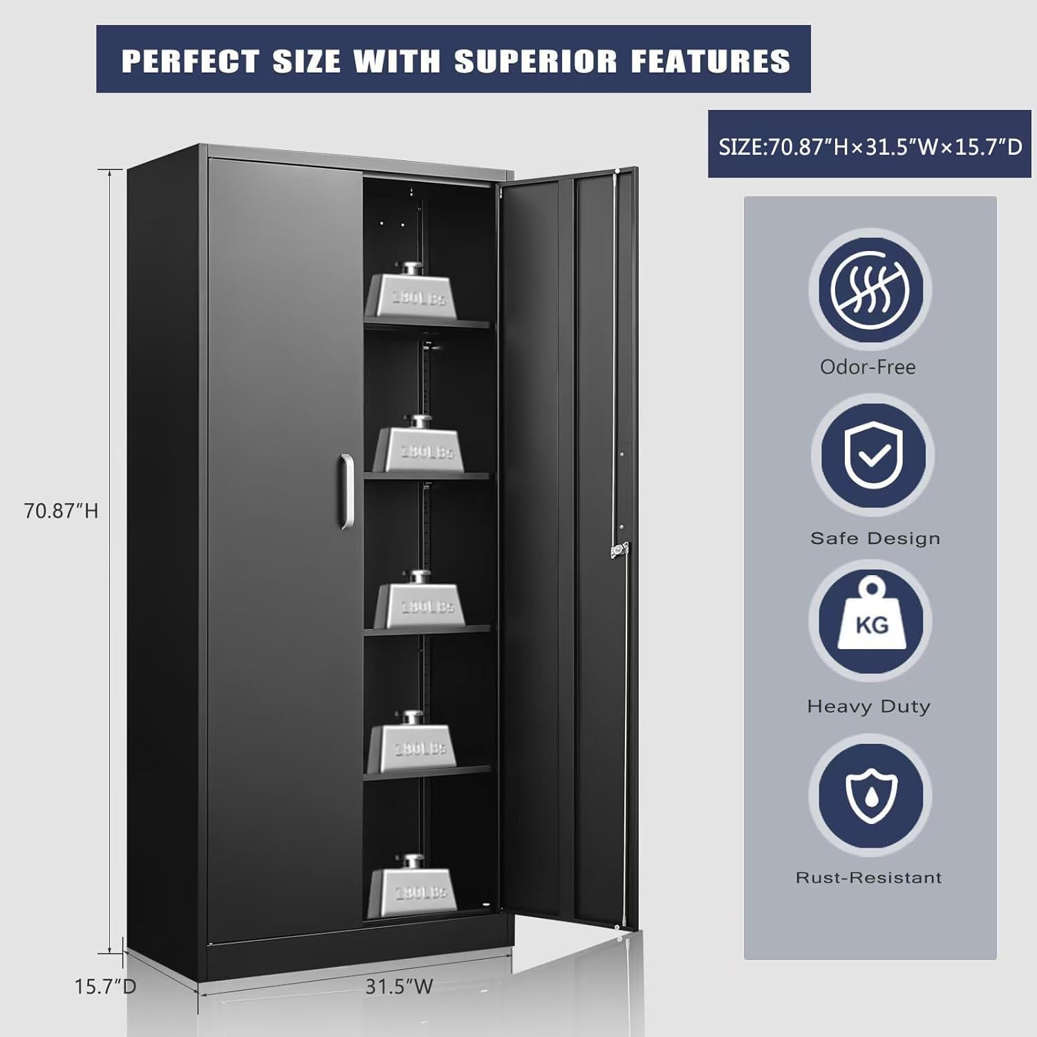 調節可能な棚付き金属製収納キャビネット ドアと棚付きの黒いガ - Locker Storage Metal のレビューと価格